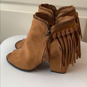 Fringed Faux Suede Open Toe Booties